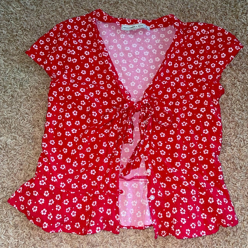Abercrombie and Fitch red tie blouse
